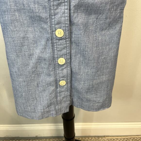 Talbots Skirt size 12 Chambray Blue Button Front Straight Knee Pockets Casual - Picture 5 of 9